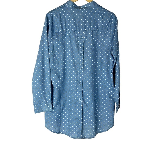 NWT Weekend by Suzanne Betro Denim Blue & White Polka Dot Long Sleeve Tunic - Picture 2 of 5